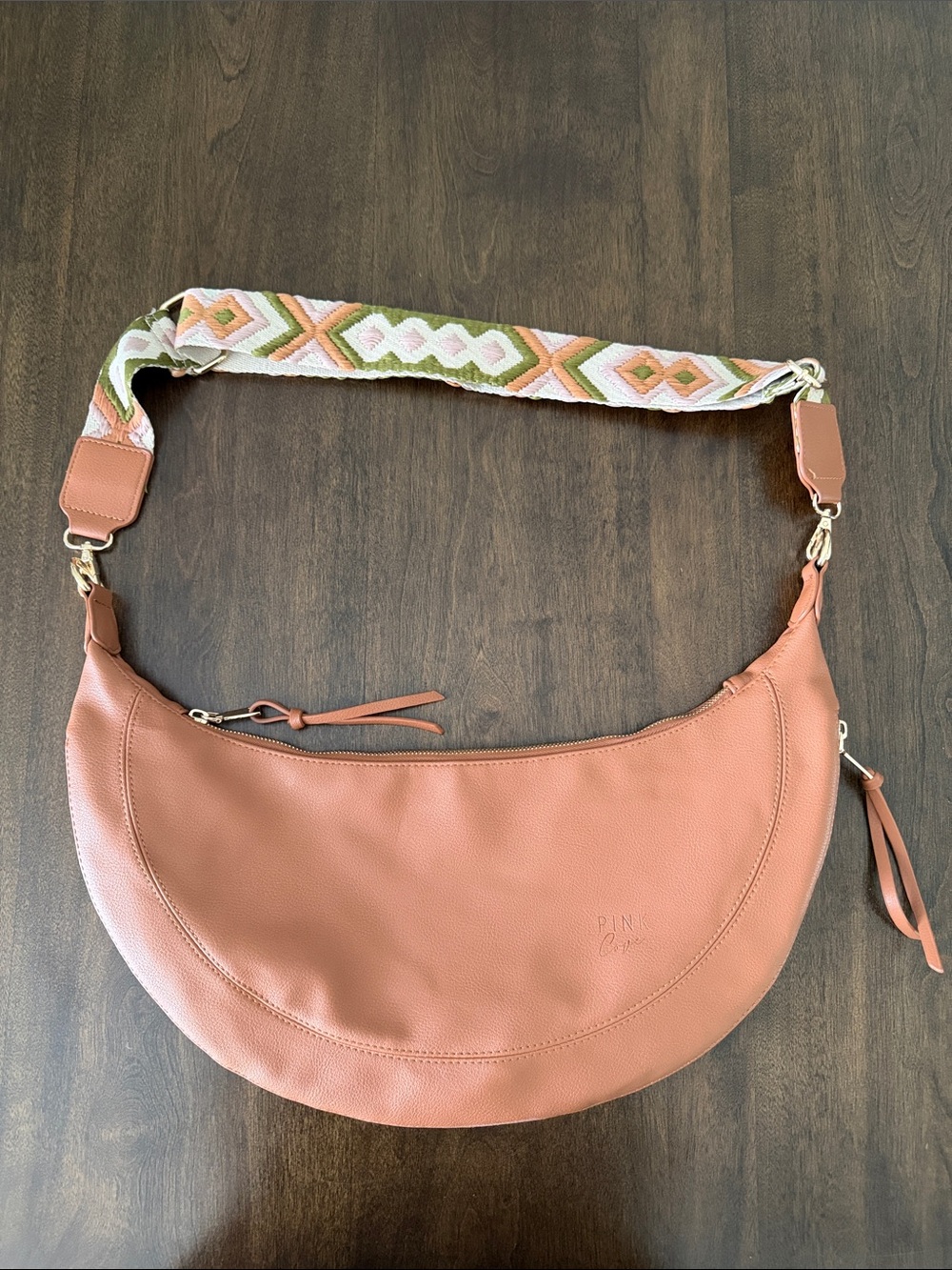 Pink Cove Crescent Shoulder Bag with Patterned Strap expandable and adjustable.